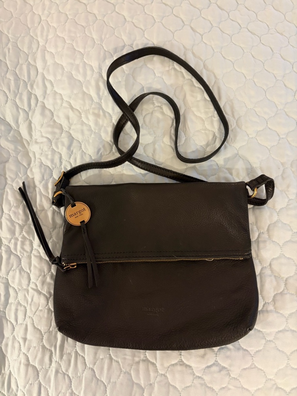 margot Black Pebble Leather Crossbody with Tassel Charm